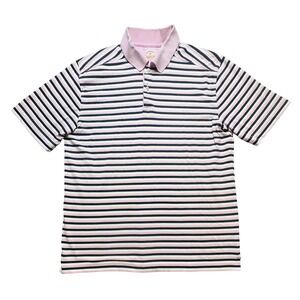 Callaway Shirt Mens XL Pink Navy Stripe C-Tech Golf Polo Short Sleeve Top